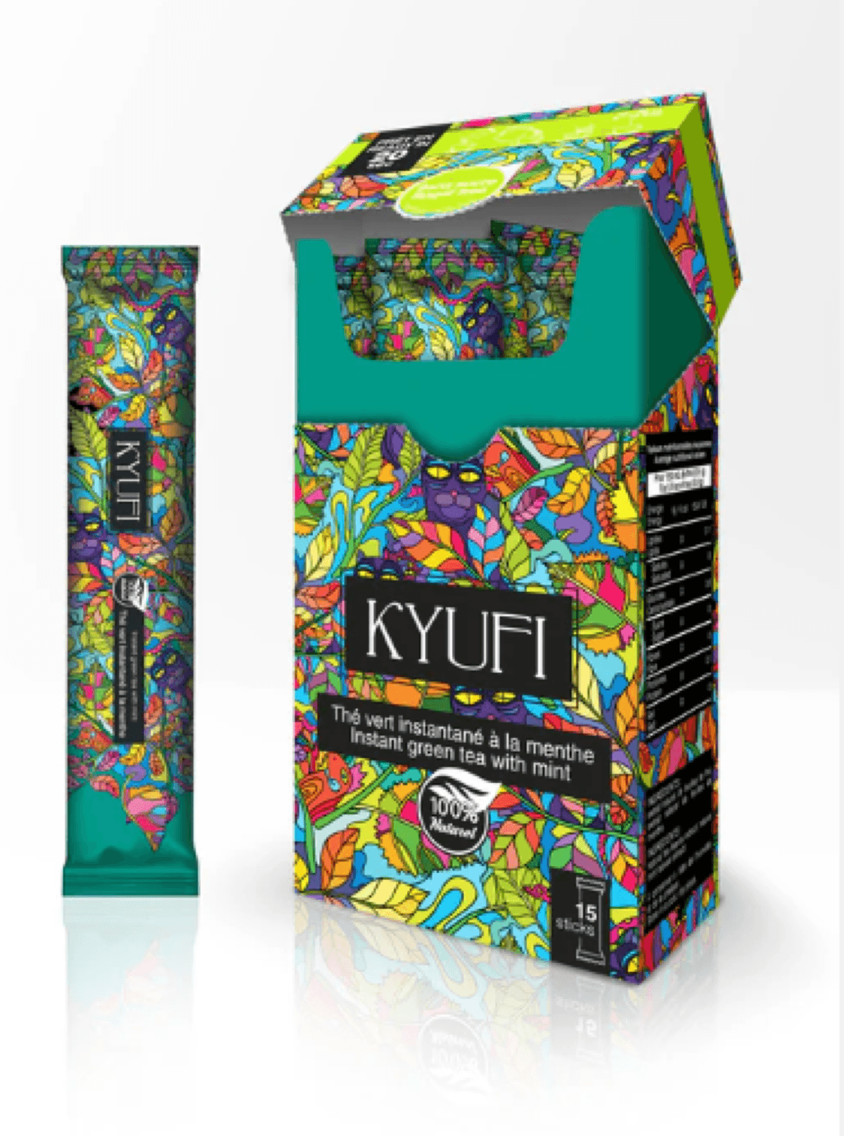 Thé vert instantané à la menthe sans sucre — sticks